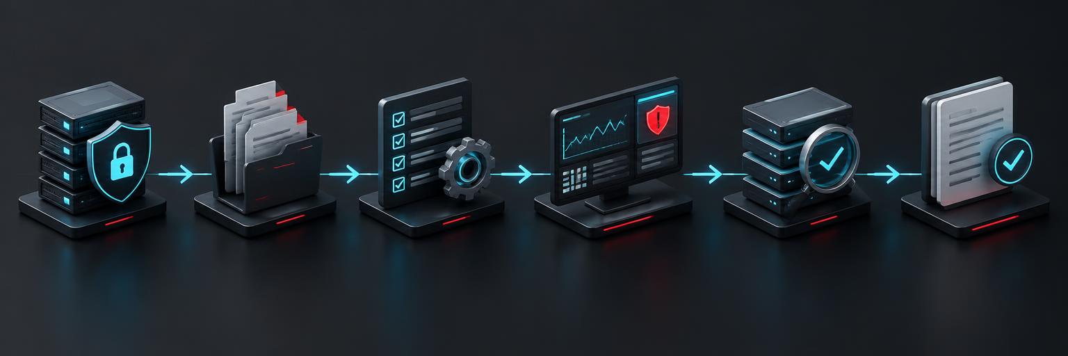 Six connected stages of the CMMC readiness process from secure systems through assessment evidence